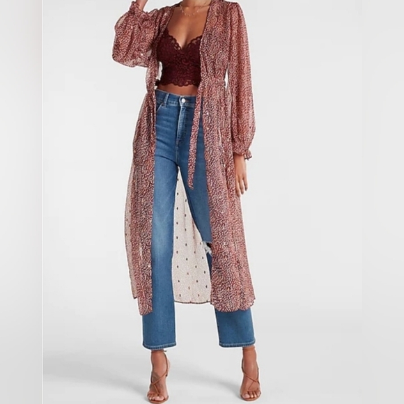 Express Tops - Express Abstract Feather Print Cover-Up